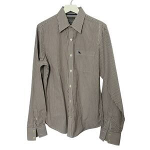 Abercrombie & Fitch Muscle Brown & White Stripe Button-Up Shirt Men's Large